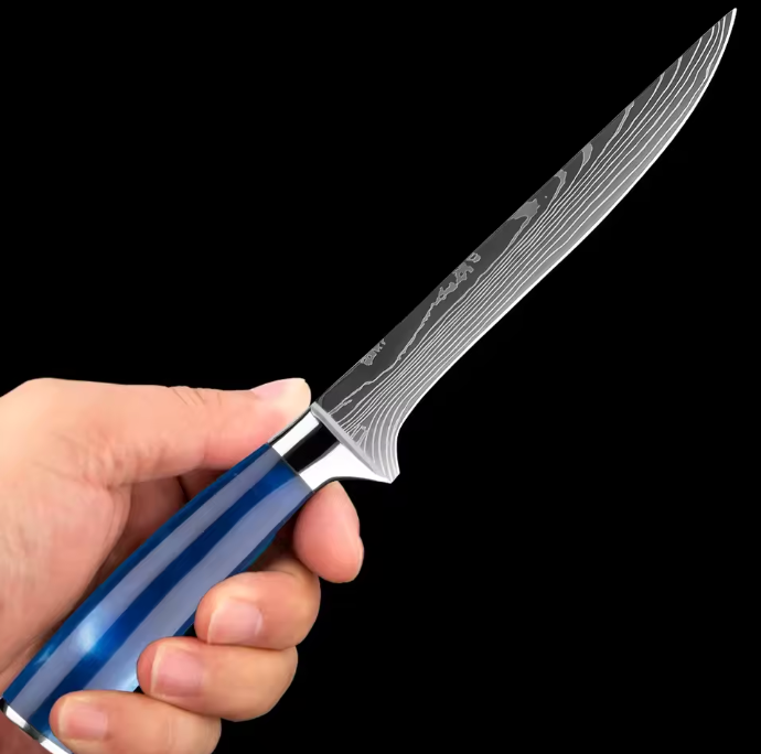 Küchenmesser-Set aus Edelstahl – 8-teiliges Kochmesser-Set mit blauem Harzgriff
