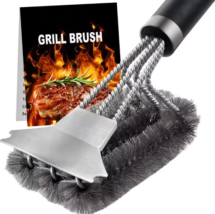 Edelstahl Grillbürste mit Schaber – 360° Grillreiniger für Gas-, Kohle- und BBQ-Grills