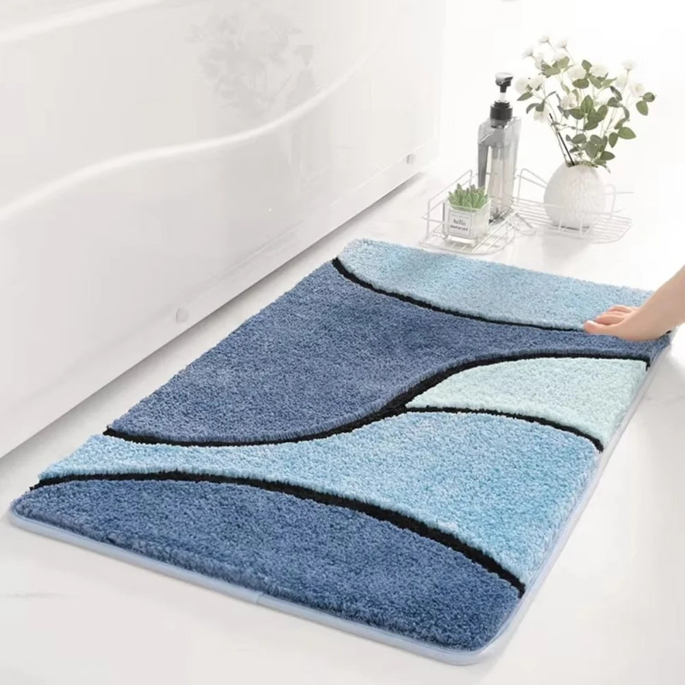 Badematte | Rutschfester Badezimmerteppich mit Schnelltrocknendem Design | Modernes Wellenmuster für Sicherheit und Stil 0