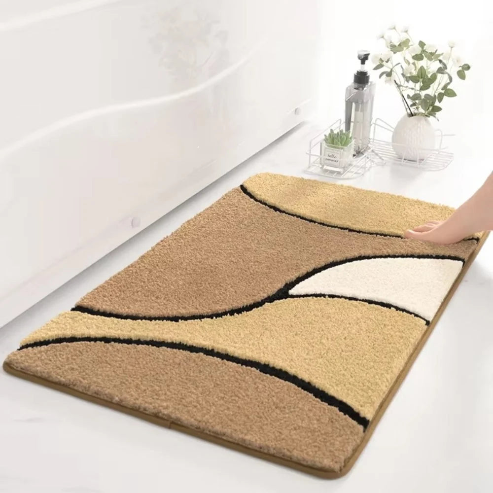 Badematte | Rutschfester Badezimmerteppich mit Schnelltrocknendem Design | Modernes Wellenmuster für Sicherheit und Stil 1