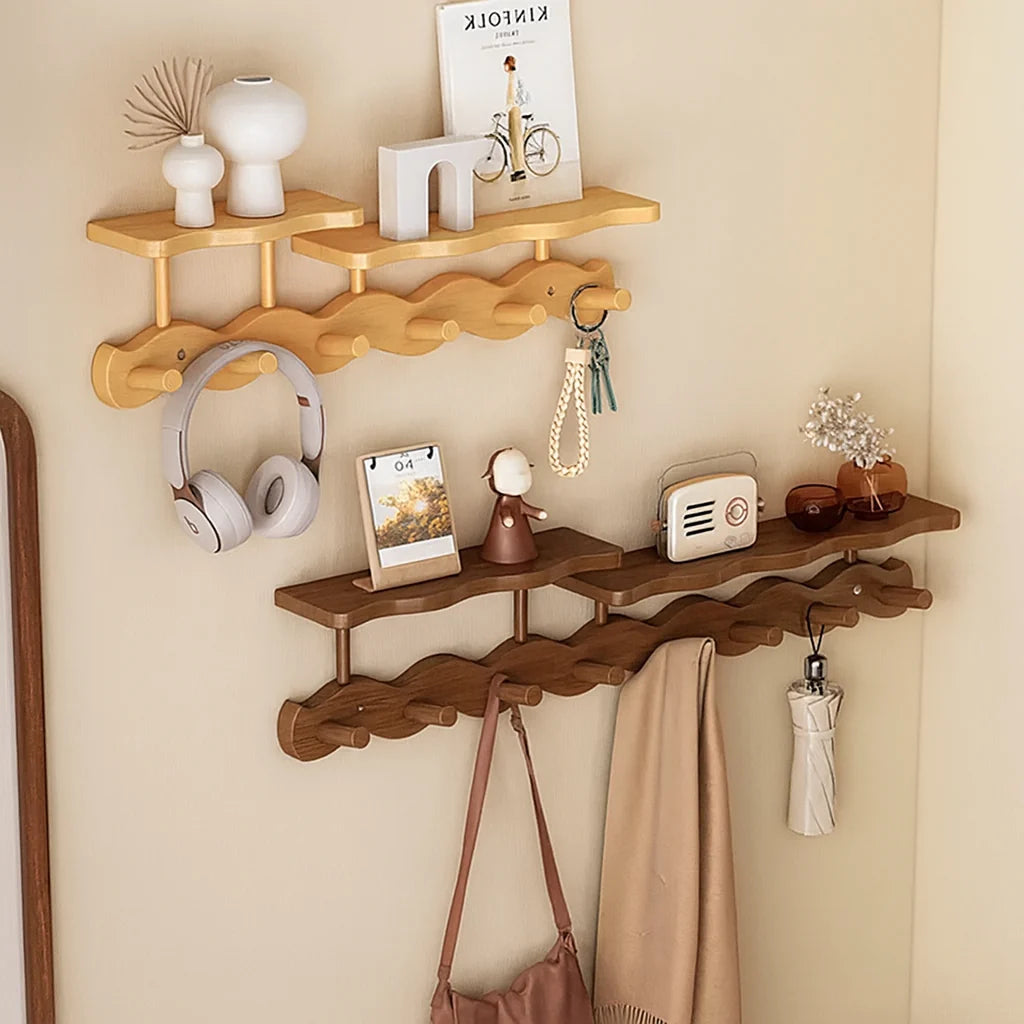 Bambus Wandregal | Minimalistisches Regal mit Haken für Mäntel und Schlüssel | Praktische Ablage für Ordnung im Eingangsbereich 1