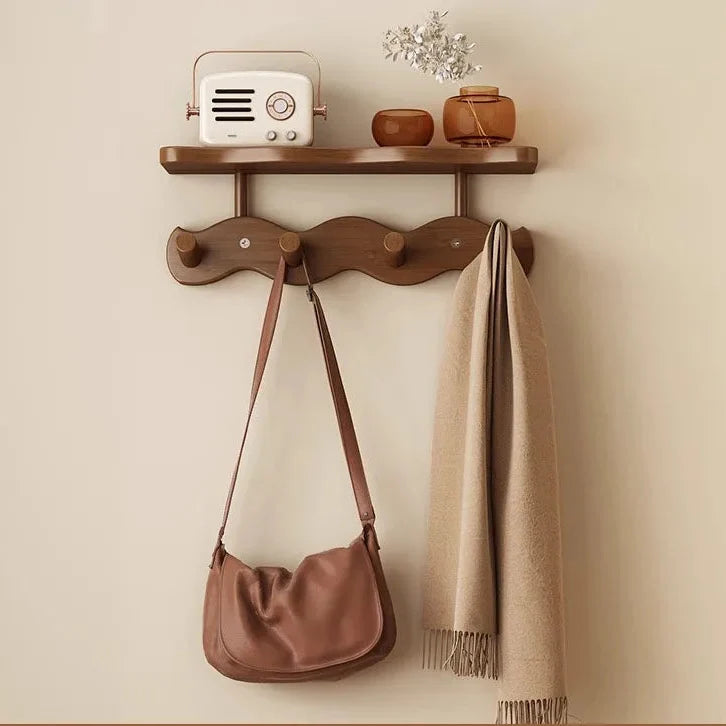 Bambus Wandregal | Minimalistisches Regal mit Haken für Mäntel und Schlüssel | Praktische Ablage für Ordnung im Eingangsbereich 6