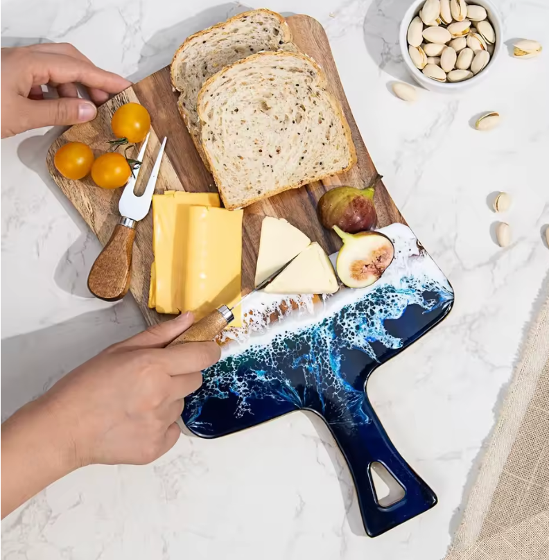 Holz-Resin-Schneidebrett mit Griff – rechteckiges Schneide- und Servierbrett für Fleisch und Brot