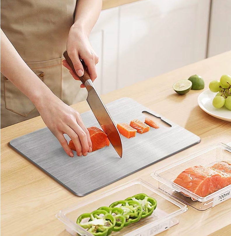 Edelstahl-Schneidebrett aus 304 Edelstahl – doppelseitig, flach, für Fleisch, Obst und Gemüse