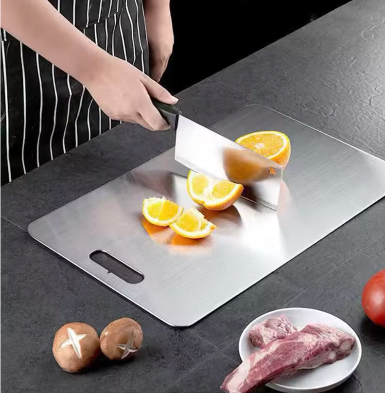 Edelstahl-Schneidebrett aus 304 Edelstahl – doppelseitig, flach, für Fleisch, Obst und Gemüse