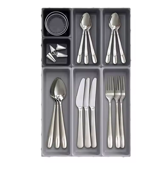 Schubladen-Organizer-Set 7-teilig aus PP-Kunststoff – modulare Aufbewahrungsboxen für Küche, Büro und Haushalt