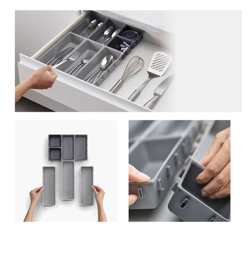 Schubladen-Organizer-Set 7-teilig aus PP-Kunststoff – modulare Aufbewahrungsboxen für Küche, Büro und Haushalt