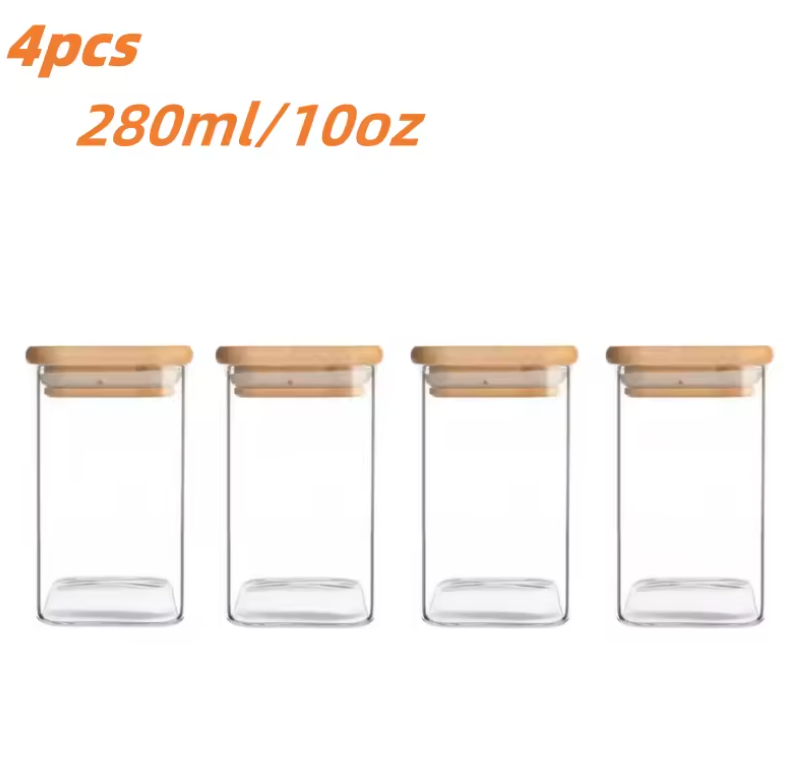 Glasgläser mit Bambusdeckel – luftdichte Lebensmittelaufbewahrung aus Glas, 10 oz (1er / 2er / 4er / 8er Set)