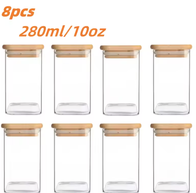 Glasgläser mit Bambusdeckel – luftdichte Lebensmittelaufbewahrung aus Glas, 10 oz (1er / 2er / 4er / 8er Set)