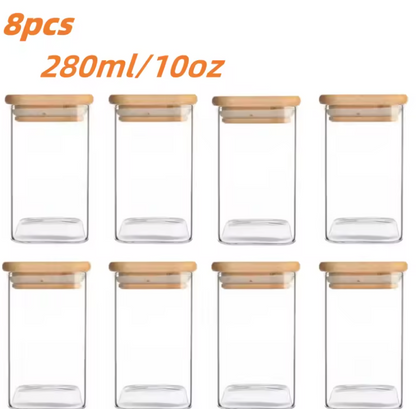 Glasgläser mit Bambusdeckel – luftdichte Lebensmittelaufbewahrung aus Glas, 10 oz (1er / 2er / 4er / 8er Set)