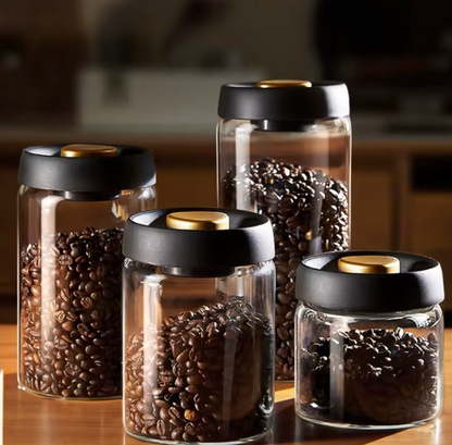Vakuum-Vorratsbehälter aus Glas – luftdichter Lebensmittelbehälter mit Pumpdeckel für Kaffee und trockene Lebensmittel