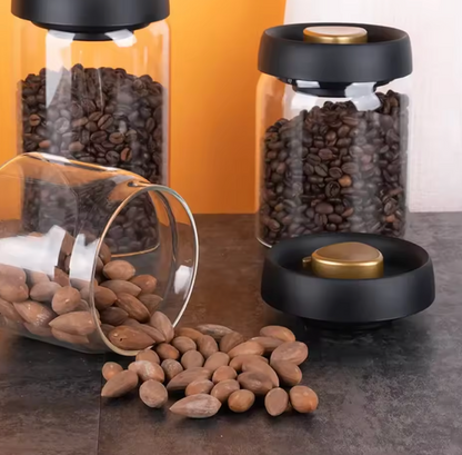 Vakuum-Vorratsbehälter aus Glas – luftdichter Lebensmittelbehälter mit Pumpdeckel für Kaffee und trockene Lebensmittel