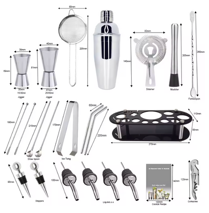 22-teiliges Cocktail Shaker Set aus Edelstahl – Barwerkzeug-Set mit Ständer & 750 ml Shaker
