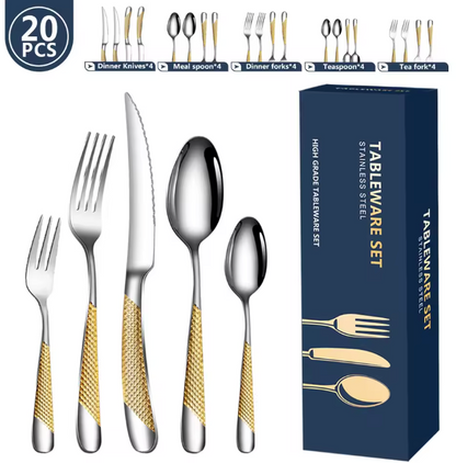 20-teiliges Besteckset aus Edelstahl – Goldfarbenes Tafelbesteck für 4 Personen