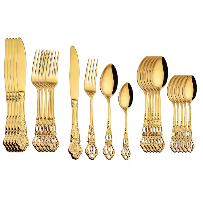 24-teiliges Besteckset aus Edelstahl – Goldfarbenes Tafelbesteck für 6 Personen mit Gravur