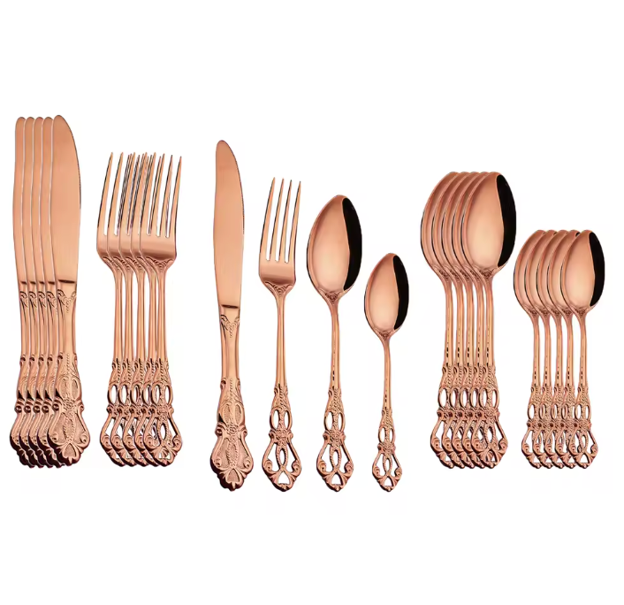 24-teiliges Besteckset aus Edelstahl – Goldfarbenes Tafelbesteck für 6 Personen mit Gravur