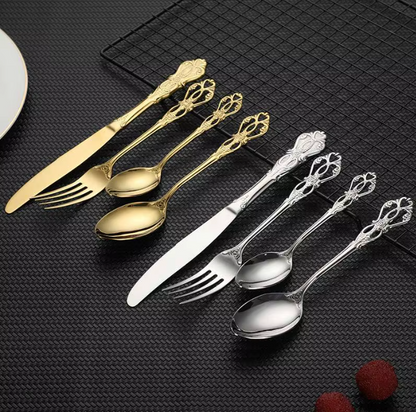 24-teiliges Besteckset aus Edelstahl – Goldfarbenes Tafelbesteck für 6 Personen mit Gravur