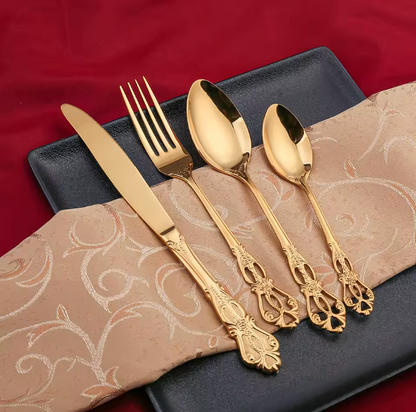 24-teiliges Besteckset aus Edelstahl – Goldfarbenes Tafelbesteck für 6 Personen mit Gravur
