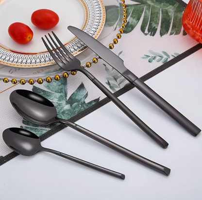 24-teiliges Besteckset aus Edelstahl – Schwarzes Tafelbesteck mit Steakmessern für 6 Personen