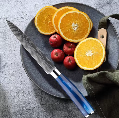 Küchenmesser-Set aus Edelstahl – 8-teiliges Kochmesser-Set mit blauem Harzgriff