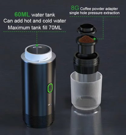 Tragbare elektrische Espressomaschine – Kabellose 3-in-1 Reise-Kaffeemaschine für Auto, Camping & Zuhause