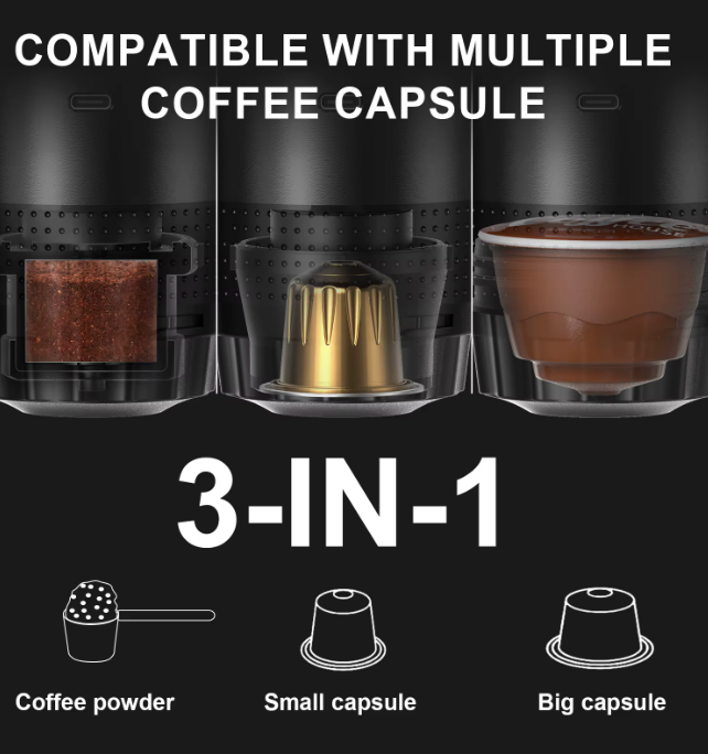 Tragbare elektrische Espressomaschine – Kabellose 3-in-1 Reise-Kaffeemaschine für Auto, Camping & Zuhause