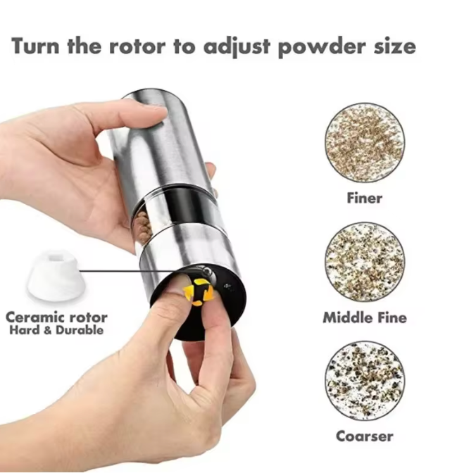 Elektrische Salz- oder Pfeffermühle aus Edelstahl – Automatische Einhand-Gewürzmühle mit Licht