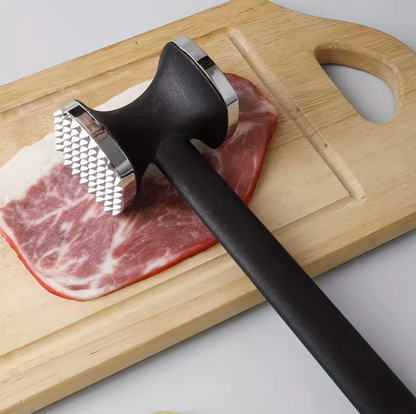 Fleischklopfer mit Edelstahlkopf – Küchenhammer mit rutschfestem Gummigriff