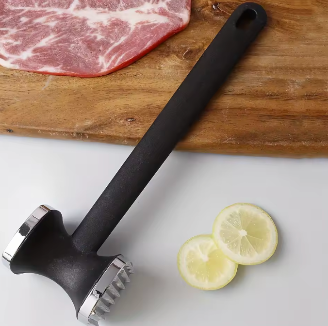 Fleischklopfer mit Edelstahlkopf – Küchenhammer mit rutschfestem Gummigriff