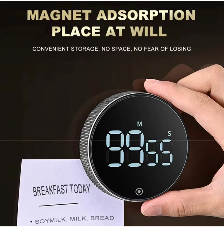 Magnetischer Küchen-Countdown-Timer – Mechanischer Rotations-Timer mit LED-Anzeige, 0–99 Minuten