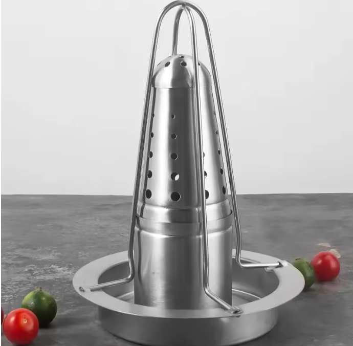 Edelstahl Hähnchenhalter Grill & Ofen – Vertikaler Hähnchenständer BBQ Bratenständer Abnehmbar