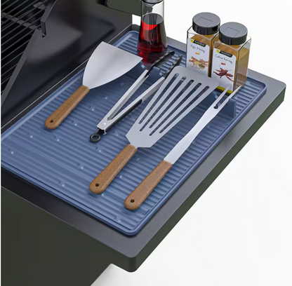 Silikon Grillmatte mit Utensilienhalter – Hitzebeständiger Grill Werkzeug Organizer mit Tropfpad für Grill & BBQ