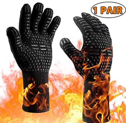 Hitzebeständige Ofen- und Grillhandschuhe mit Silikon – Rutschfeste BBQ Handschuhe zum Kochen & Backen (1 Paar)