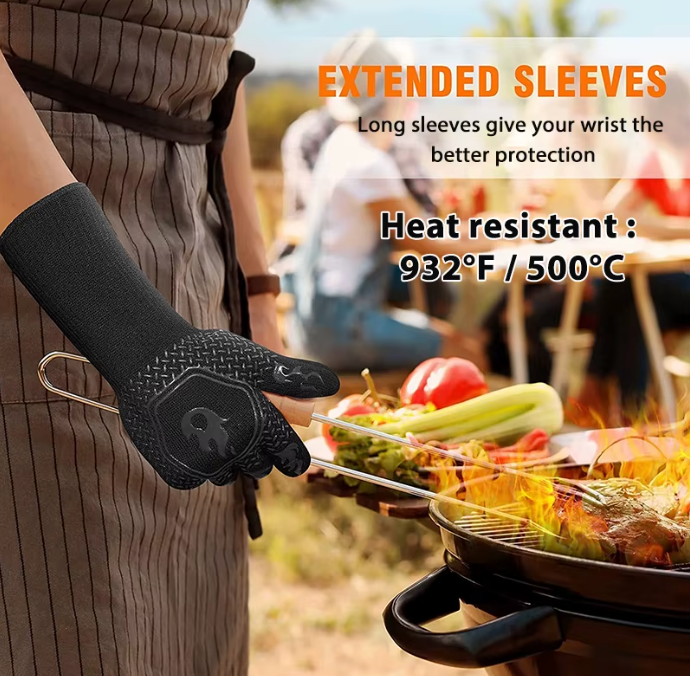 Hitzebeständige Ofen- und Grillhandschuhe mit Silikon – Rutschfeste BBQ Handschuhe zum Kochen & Backen (1 Paar)
