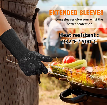 Hitzebeständige Ofen- und Grillhandschuhe mit Silikon – Rutschfeste BBQ Handschuhe zum Kochen & Backen (1 Paar)