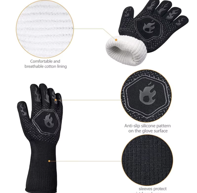 Hitzebeständige Ofen- und Grillhandschuhe mit Silikon – Rutschfeste BBQ Handschuhe zum Kochen & Backen (1 Paar)