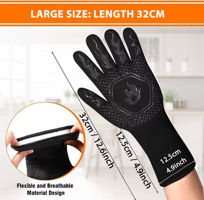 Hitzebeständige Ofen- und Grillhandschuhe mit Silikon – Rutschfeste BBQ Handschuhe zum Kochen & Backen (1 Paar)