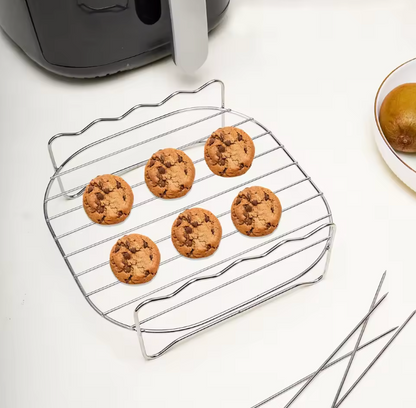 Edelstahl Airfryer Grillrost mit Spießen – Doppelstöckiges BBQ Rack Zubehör für Heißluftfritteuse