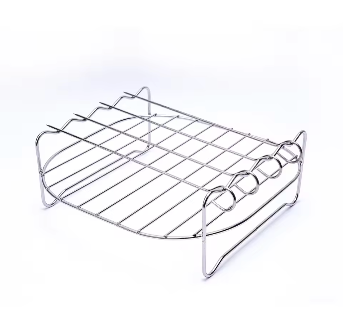 Edelstahl Airfryer Grillrost mit Spießen – Doppelstöckiges BBQ Rack Zubehör für Heißluftfritteuse