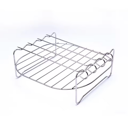Edelstahl Airfryer Grillrost mit Spießen – Doppelstöckiges BBQ Rack Zubehör für Heißluftfritteuse