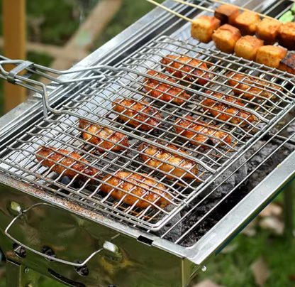 Grosser Grillkorb aus Edelstahl mit abnehmbarem Griff – Klappbarer BBQ Grillkäfig für Fleisch, Fisch & Gemüse
