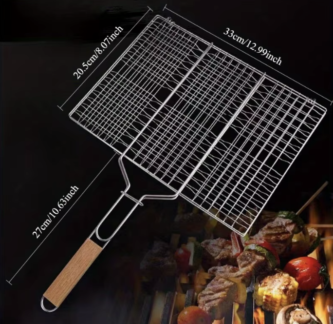 Grosser Grillkorb aus Edelstahl mit abnehmbarem Griff – Klappbarer BBQ Grillkäfig für Fleisch, Fisch & Gemüse