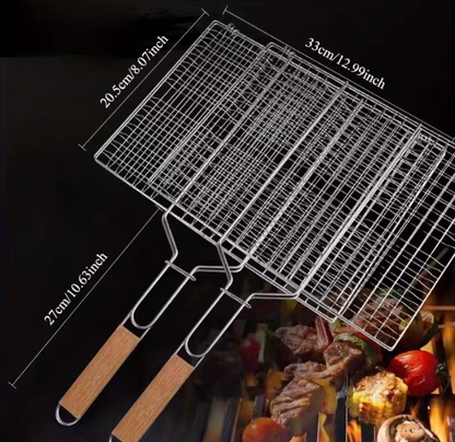 Grosser Grillkorb aus Edelstahl mit abnehmbarem Griff – Klappbarer BBQ Grillkäfig für Fleisch, Fisch & Gemüse