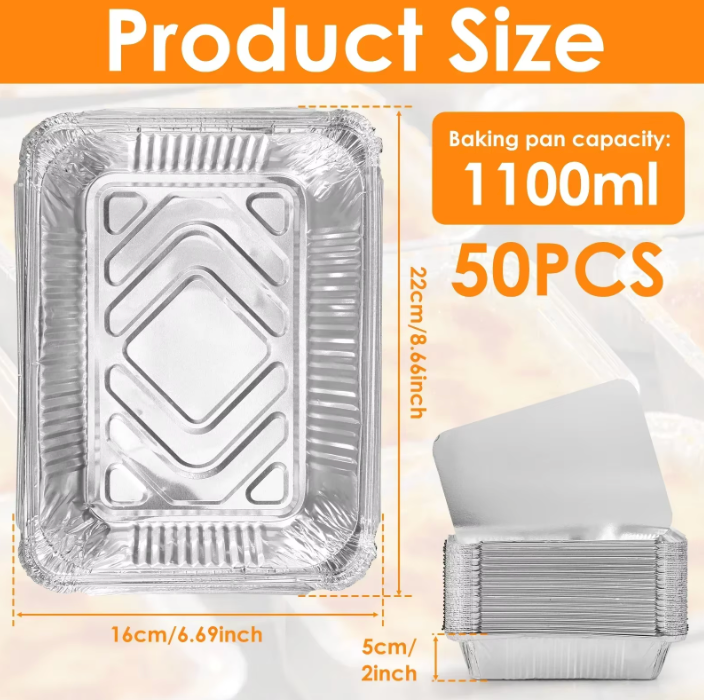 Aluminium Einweg Backformen mit Deckel – 50/100 Stück | Antihaft | Ofen & Airfryer geeignet