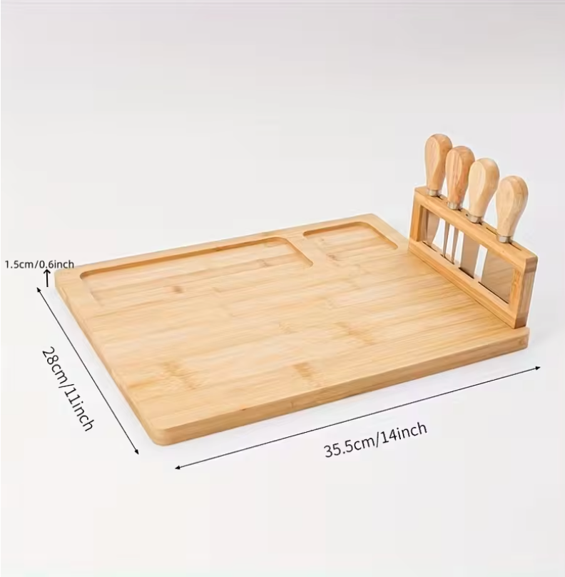 Bambus-Käsebrett-Set – Schneidebrett & Servierbrett aus Bambus für Käse und Pizza