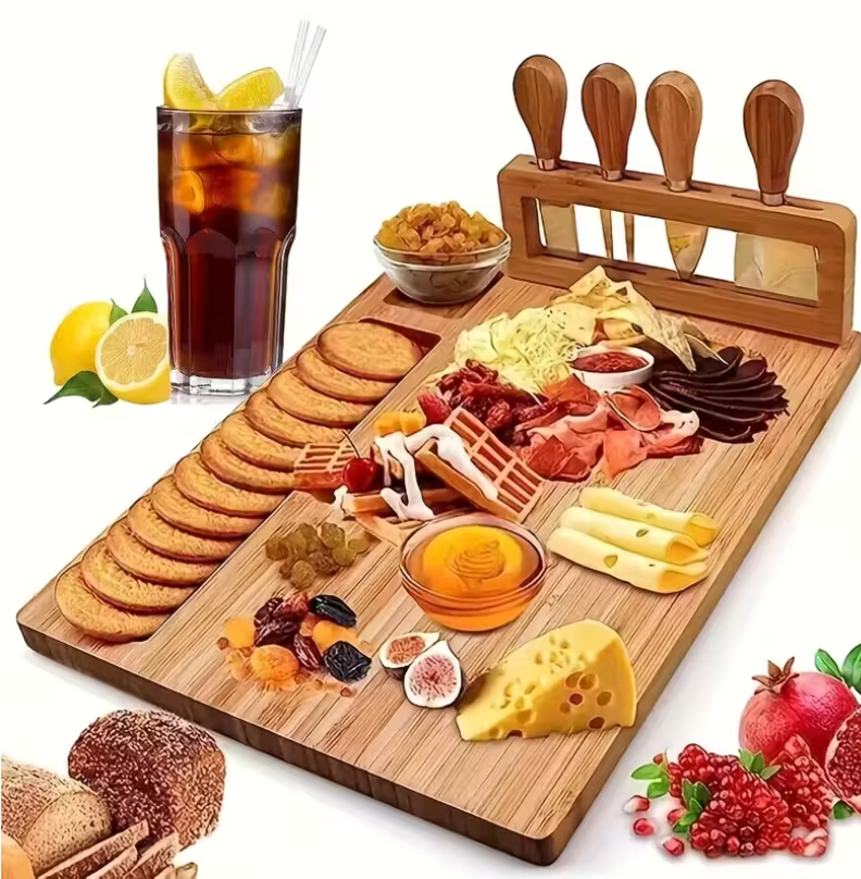 Bambus-Käsebrett-Set – Schneidebrett & Servierbrett aus Bambus für Käse und Pizza