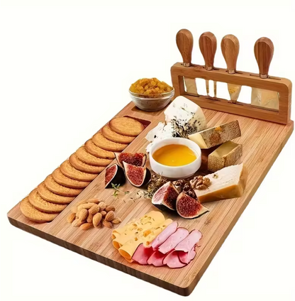 Bambus-Käsebrett-Set – Schneidebrett & Servierbrett aus Bambus für Käse und Pizza