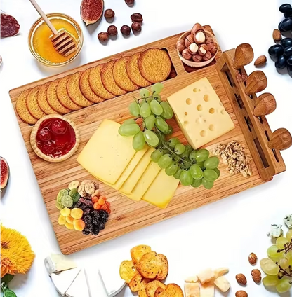 Bambus-Käsebrett-Set – Schneidebrett & Servierbrett aus Bambus für Käse und Pizza