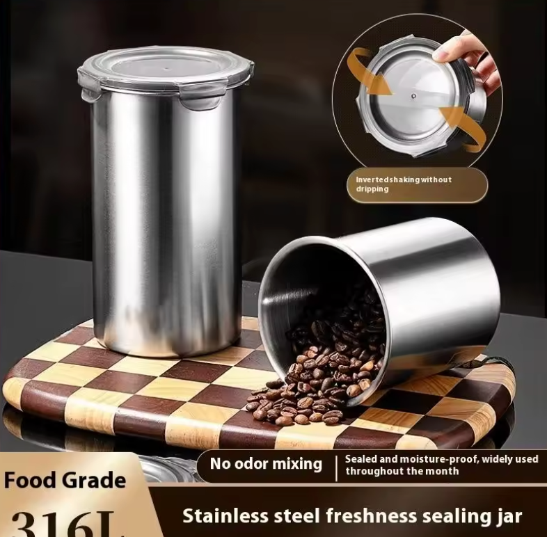 Edelstahl-Vorratsdose mit Deckel und Verschlussklemme – luftdichter Lebensmittelbehälter für Küche (500 / 900 / 1400 ml)
