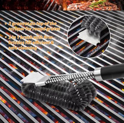 Edelstahl Grillbürste mit Schaber – 360° Grillreiniger für Gas-, Kohle- und BBQ-Grills